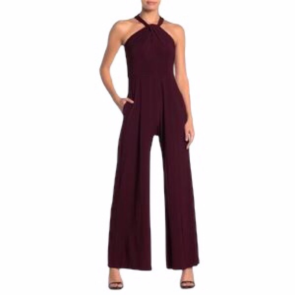 Taylor Pants - Taylor Jersey Twist Neck Jumpsuit Burgundy Size 8